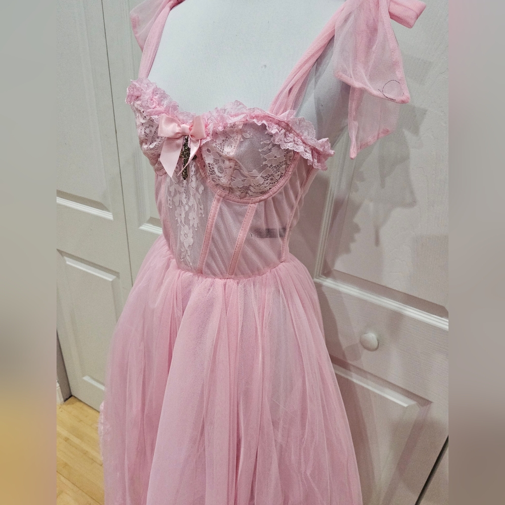 ~SOLD~Dolls Kill Widow Dance With Death Sleeveless Maxi Pink Tulle Lace Dress XS - Picture 9 of 10